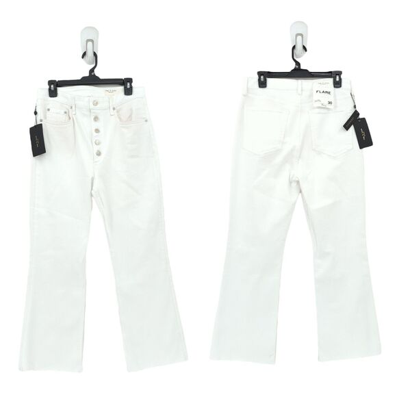 Rag & Bone Women 30 Casey Jeans Optic White High Rise Ankle Flare Denim NEW - Picture 1 of 9